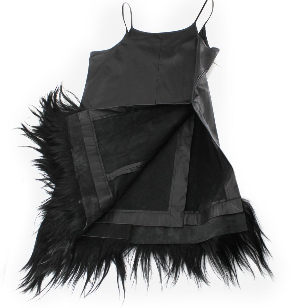 Gary Graham Black Leather Fur Side Slit Tunic Dress Sleeveless Avant Garde SZ 10 - Picture 10 of 16